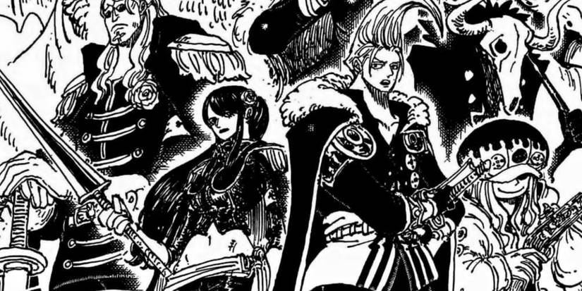 The Knights of God pose during the God Valley incident in the One Piece manga