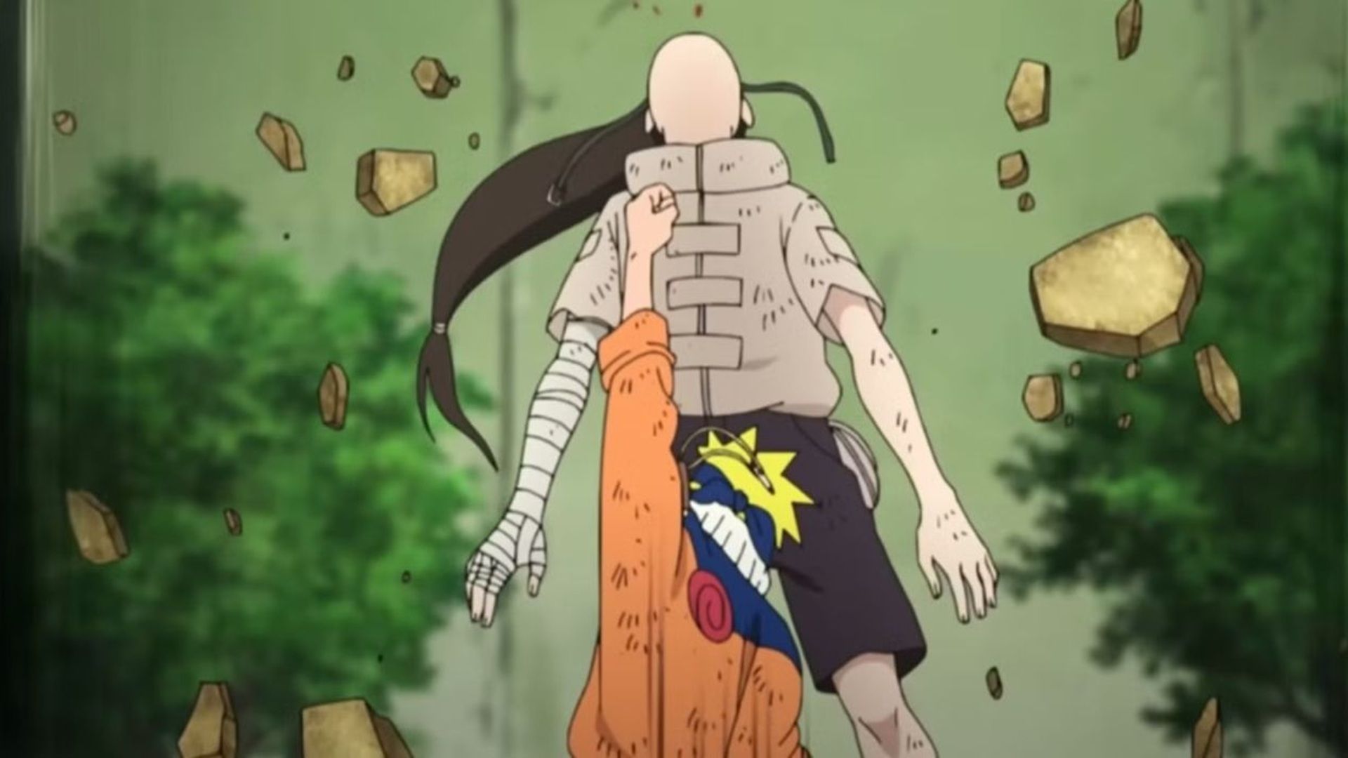 Naruto Chunin Exams Naruto Uzumaki uppecut punches Neji Hyuga from below