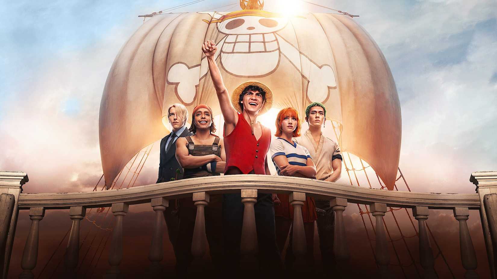 One Piece live-action Netflix Luffy, Nami, Zoro, Sanji et Usopp à bord de Going Merry