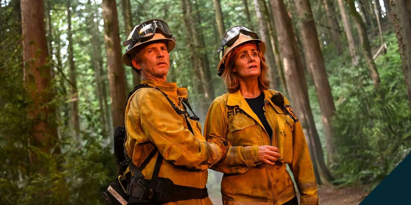 Brett Richards (Shawn Hatosy) and Sharon Leone (Diane Farr) in Fire Country.