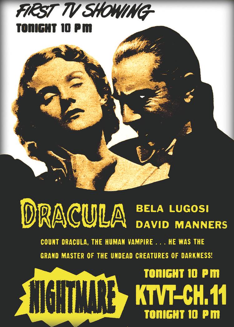 An advertisement for Dracula on television