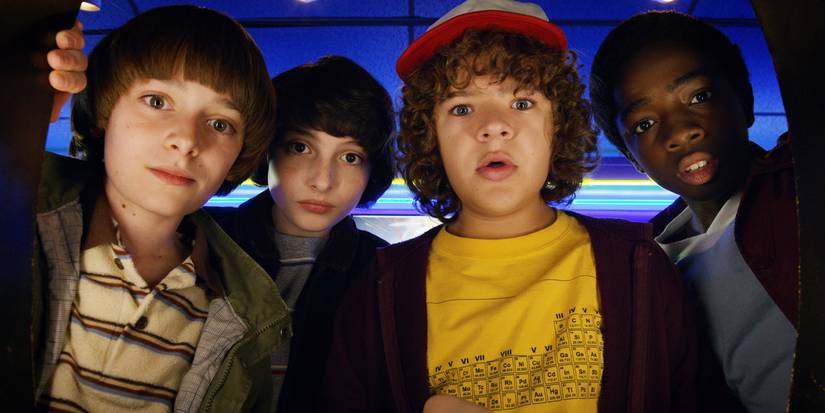 STRANGER THINGS, l-r: Noah Schnapp, Finn Wolfhard, Gaten Matarazzo, Caleb McLaughlin, (Season 2, aired October 27, 2017).