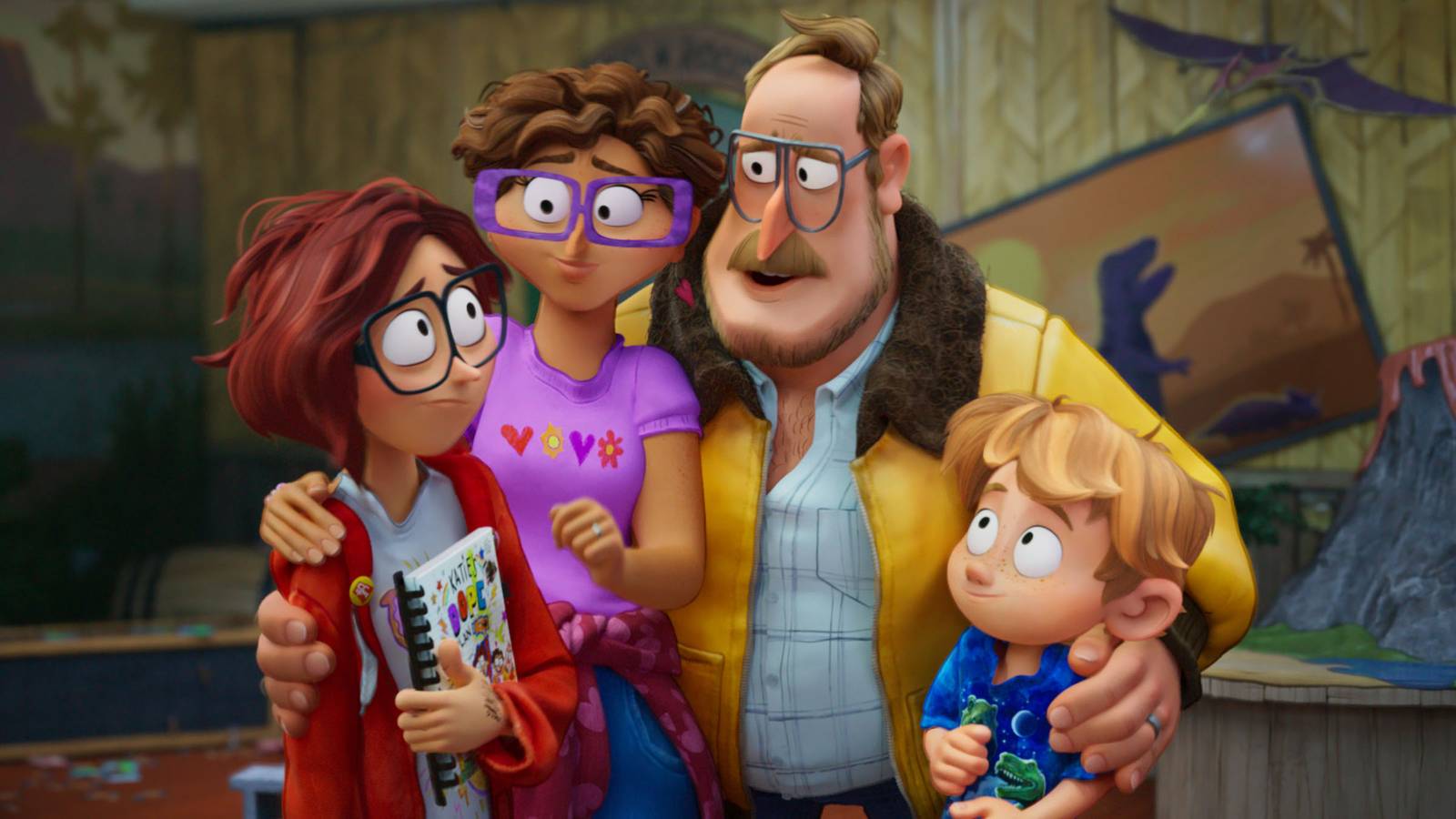 The Mitchell Family hugging together in The Mitchells vs. the Machines