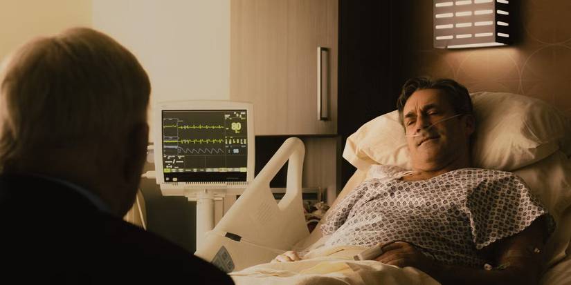 Tommy Norris (Billy Bob Thornton) talking to Monty Miller (Jon Hamm) in the hospital bed in Landman Season 1
