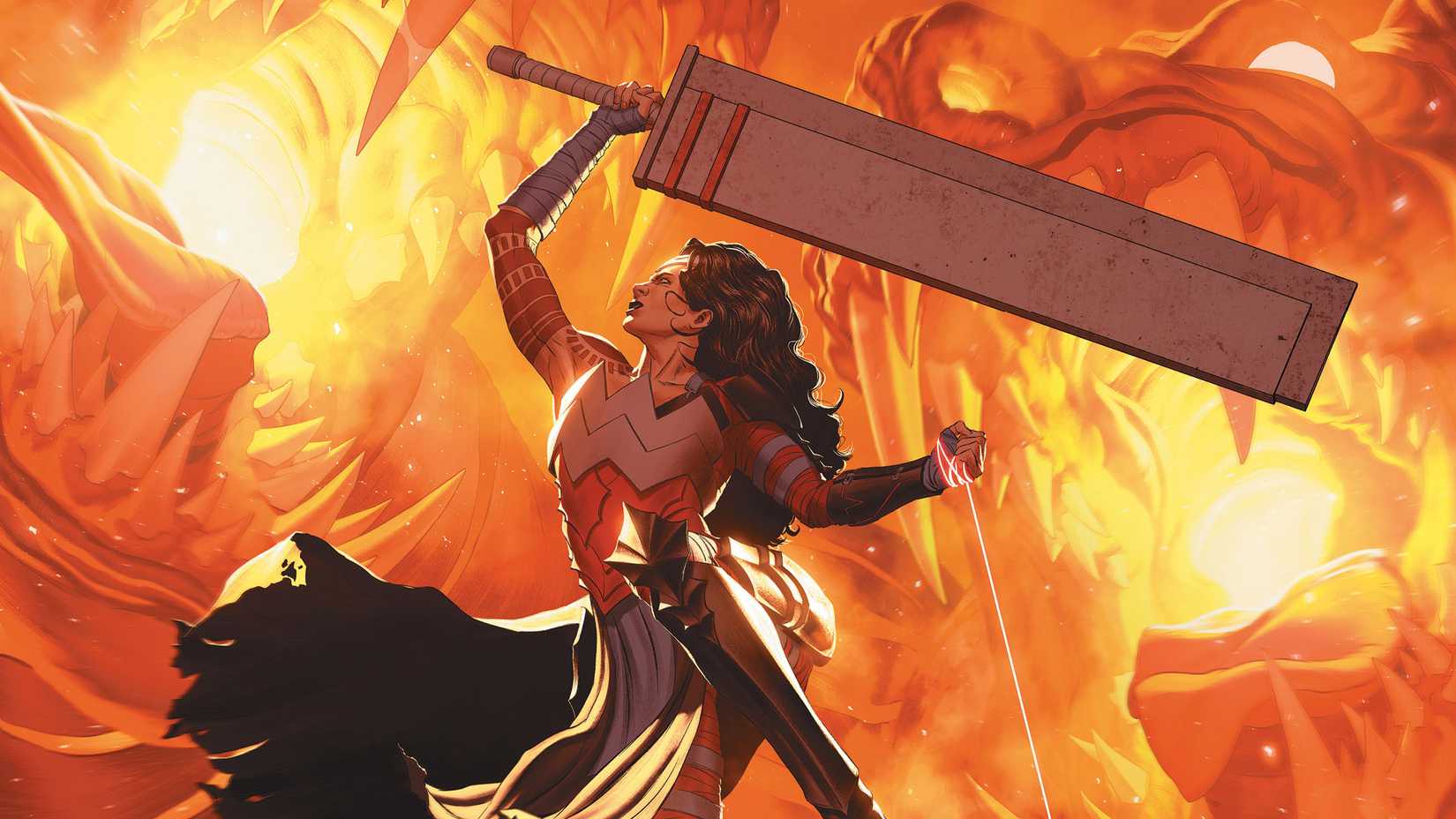 Variant Cover of Absolute Wonder Woman fighting hellbeasts