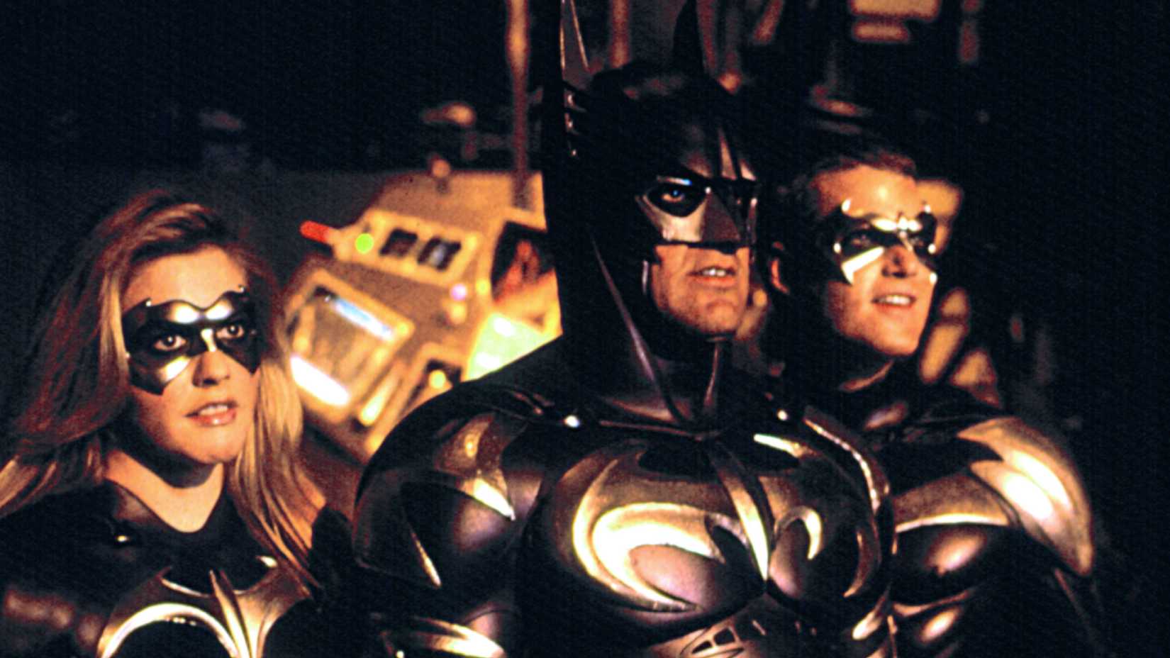 Batgirl, Batman and Robin shine and smile in Batman & Robin