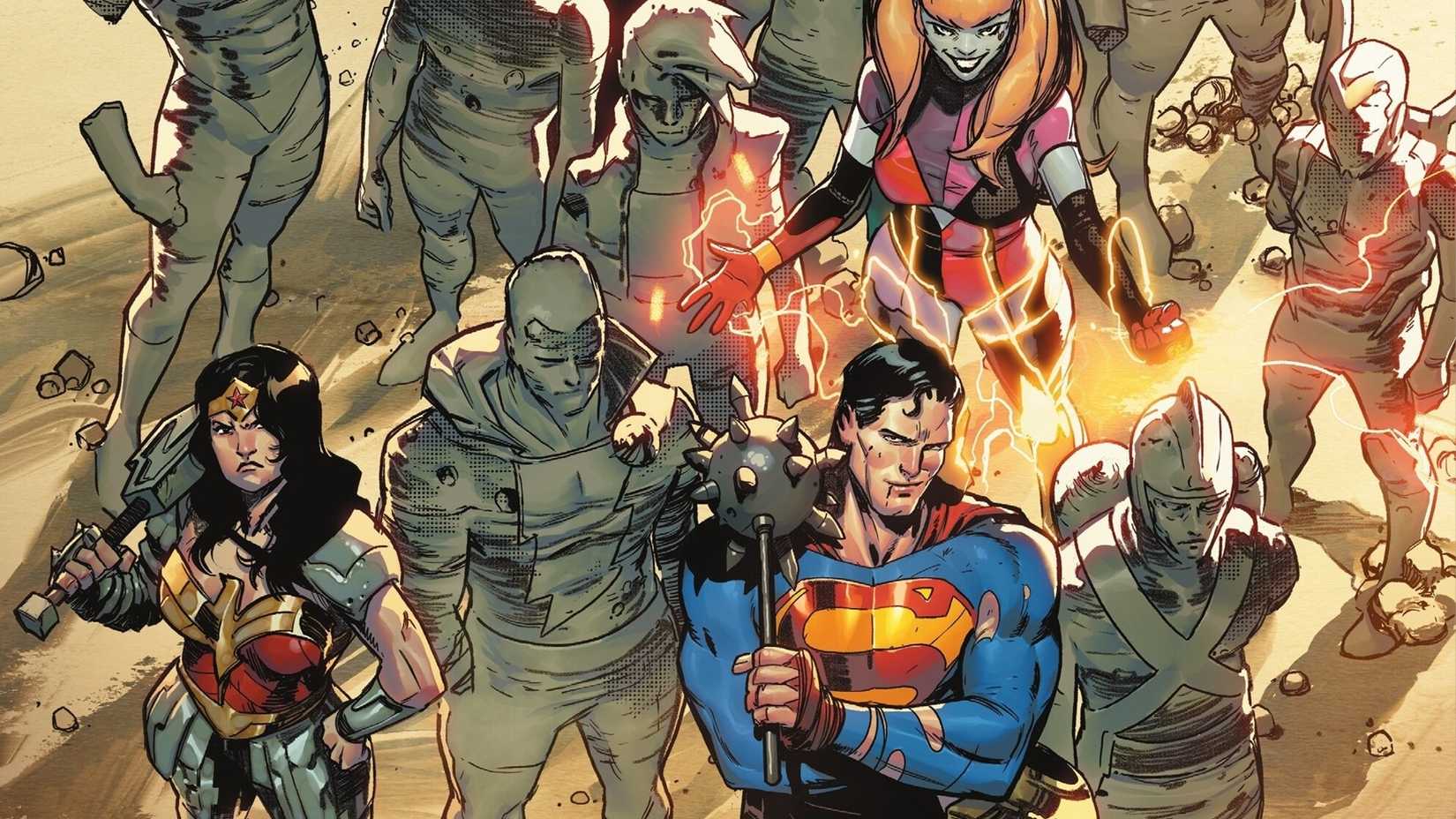 The DC heroes all get together with their weapons
