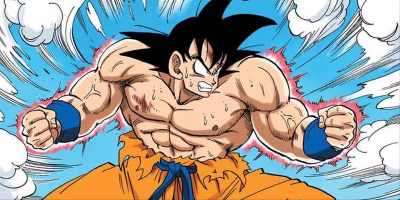 Goku begins to channel his Kaio-Ken Attack in Dragon Ball Z manga.