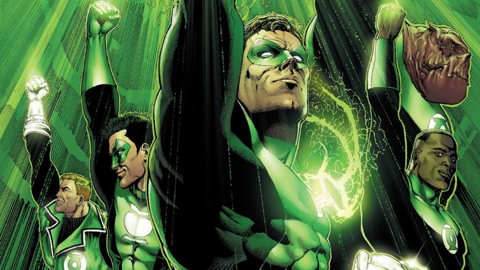GL Rebirth #6 Cover featuring Hal Jordan at the center of the Earth Green Lanterns.
