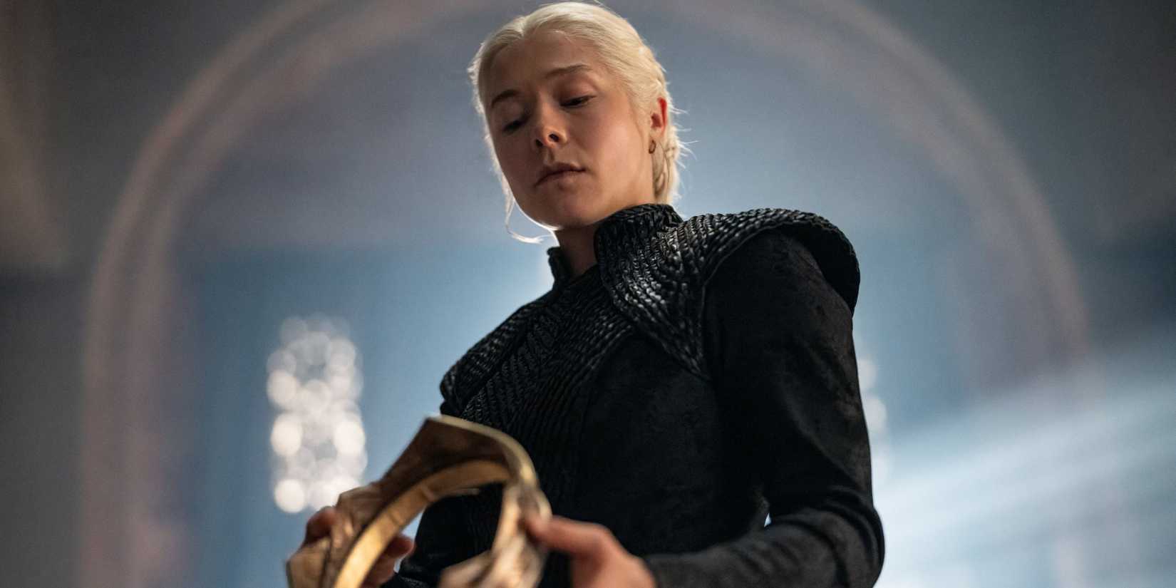 Rhaenyra Targaryen holds a crown in House of the Dragon