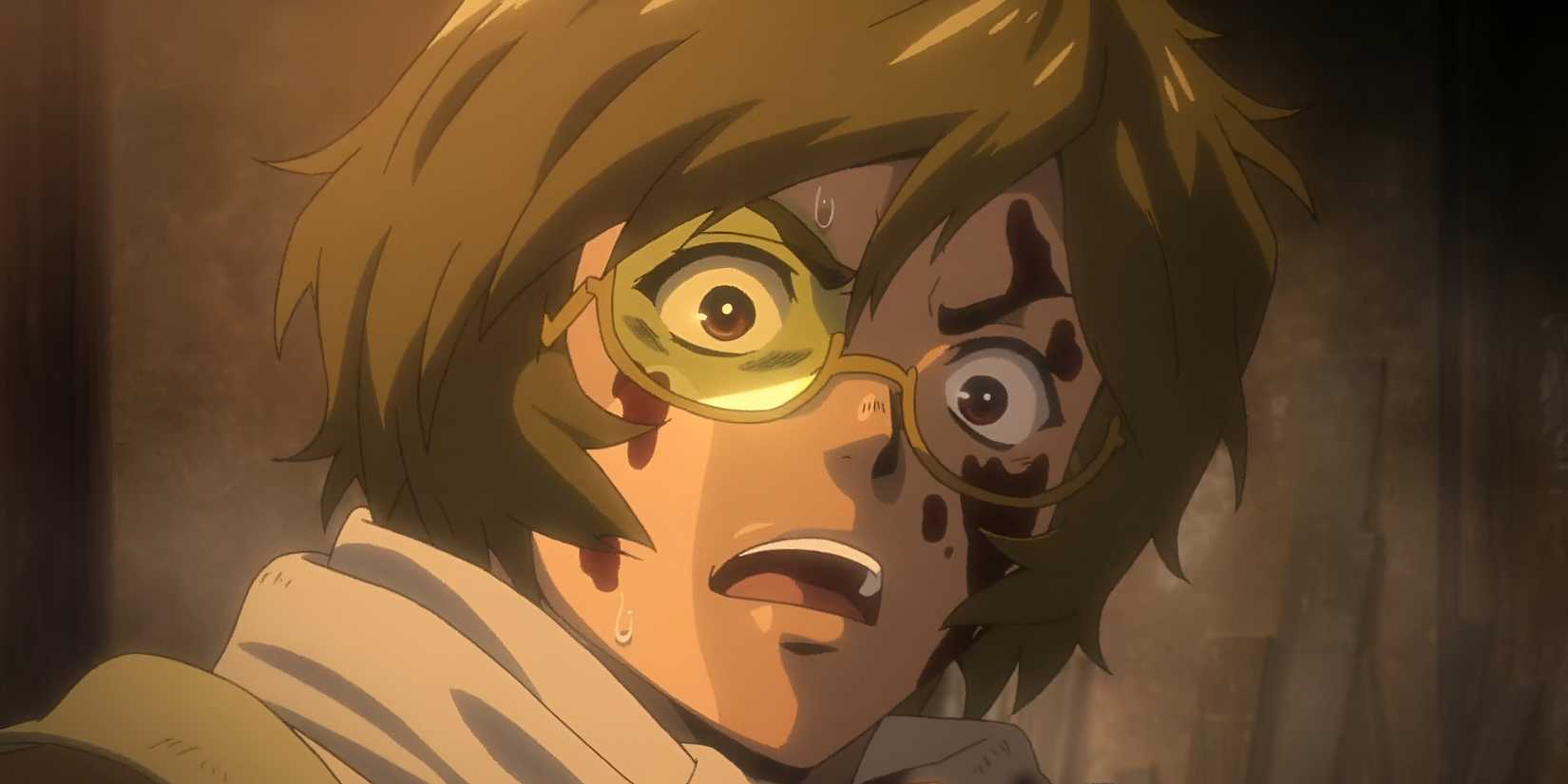 Kabaneri of the Iron Fortress Ikoma stares in shock with blood on his face
