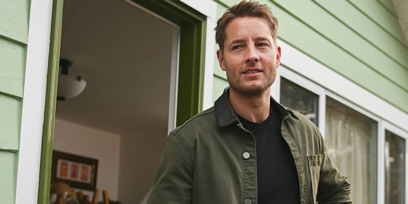 Justin Hartley as Colter standing outside a house in Tracker 'First Fire'