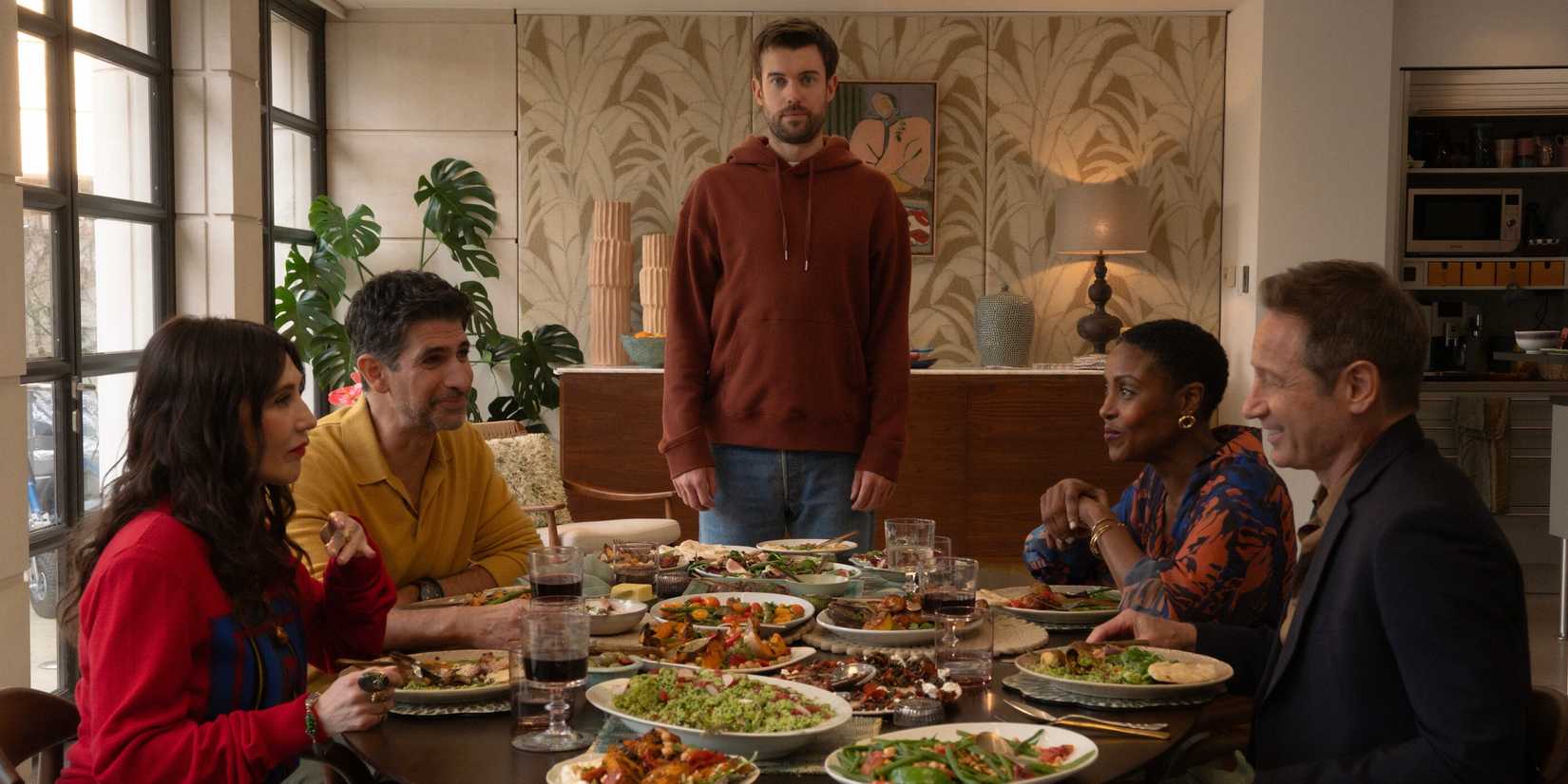 Nat Tanner, Damien, Adam Healy, Jules and Jamie Tanner at the table in Malice