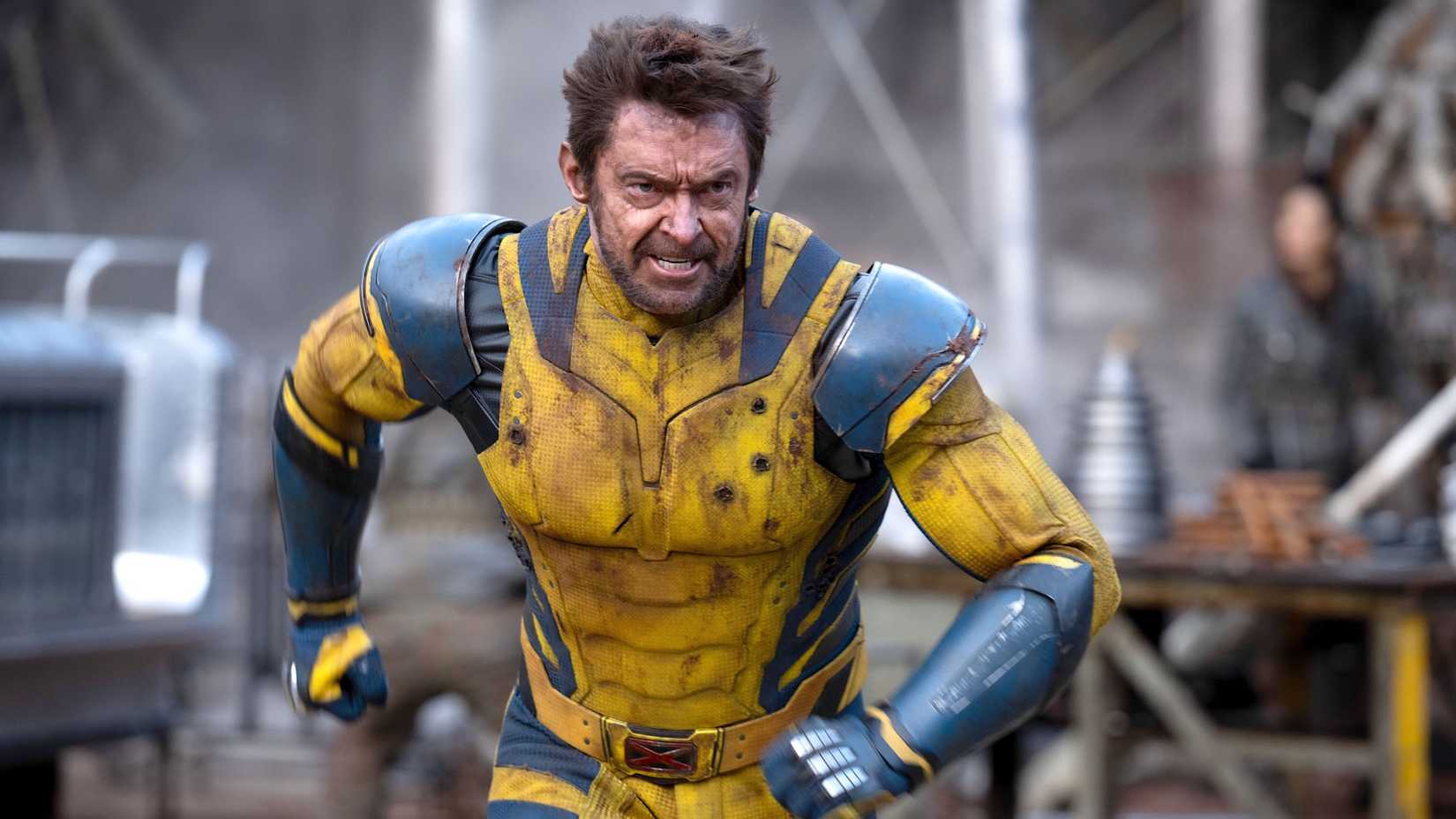 Wolverine (Hugh Jackman) runs forward in his comics-accurate suit in Deadpool & Wolverine