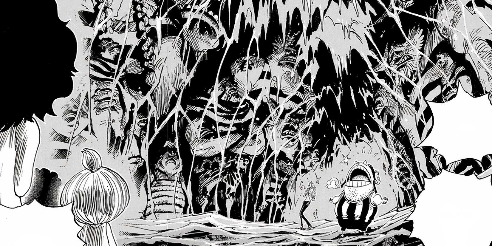 Nami, Tony Tony Chopper, and the children from Punk Hazard look at the frozen Giants in One Piece Chapter 660