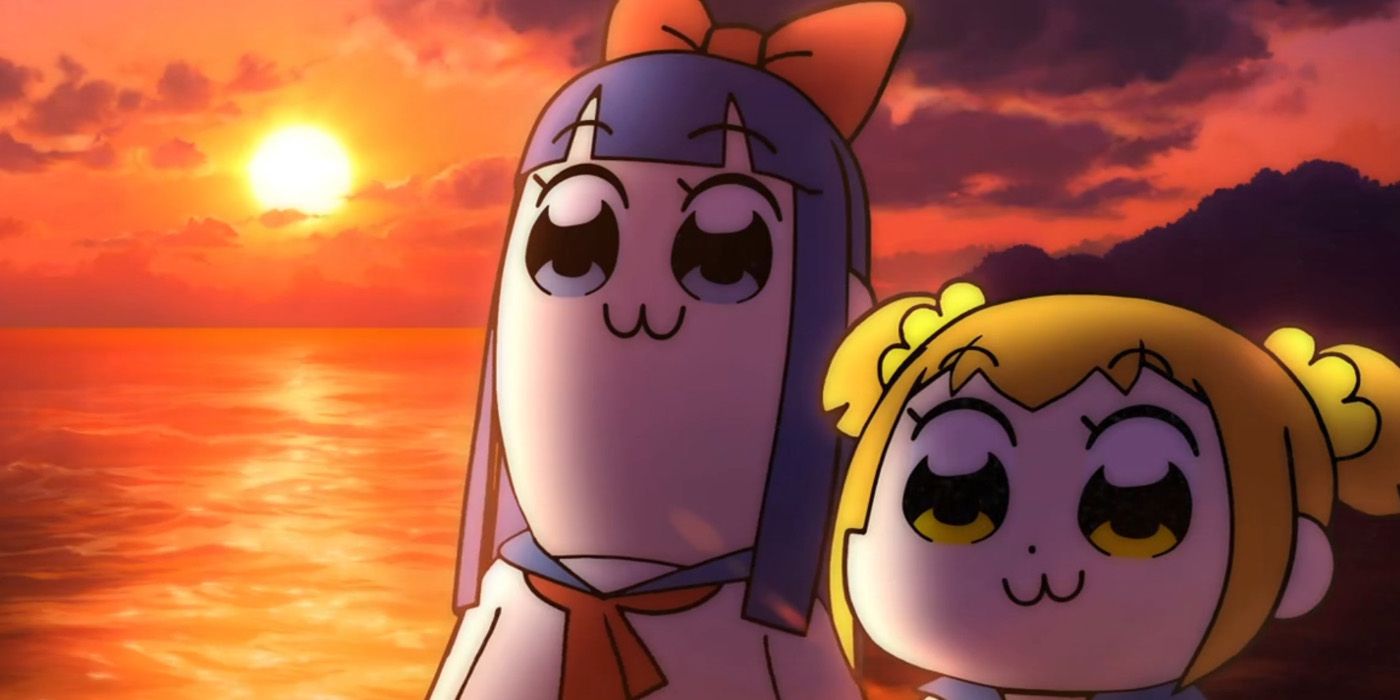 Pimpimi e Popuko do Pop Team Epic em frente ao pôr do sol