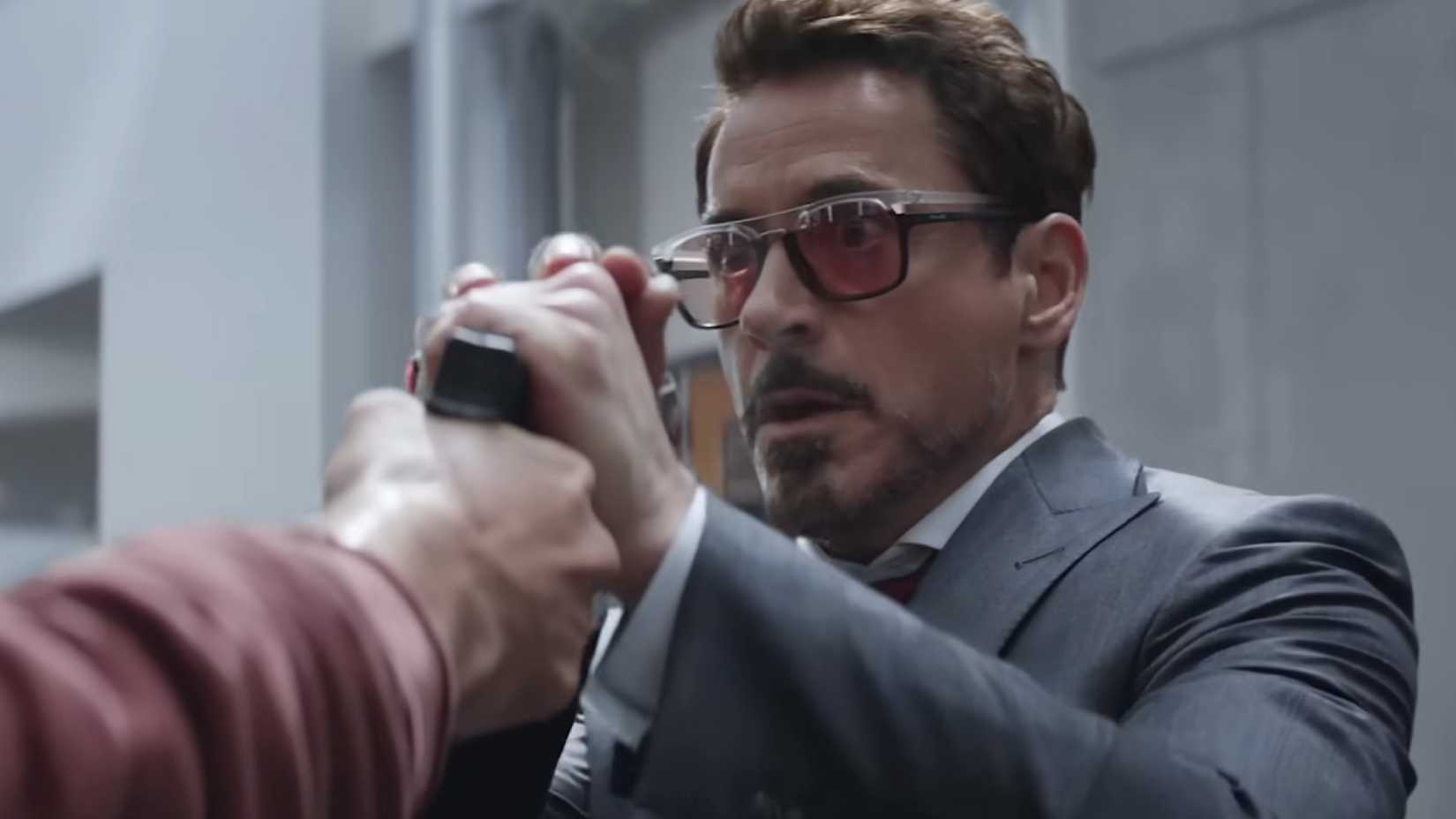 Tony Stark stops Bucky's bullet