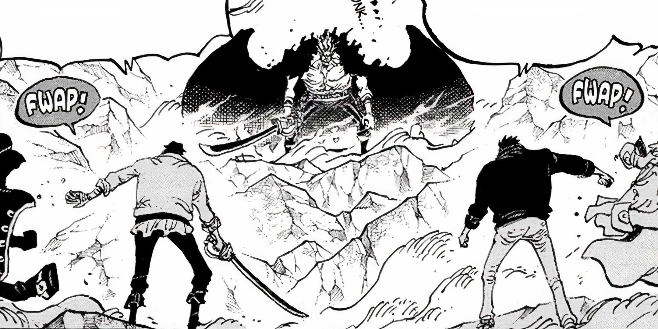 Rocks D. Xebec stands in front of Gol D. Roger and Monkey D. Garp in One Piece Chapter 1165