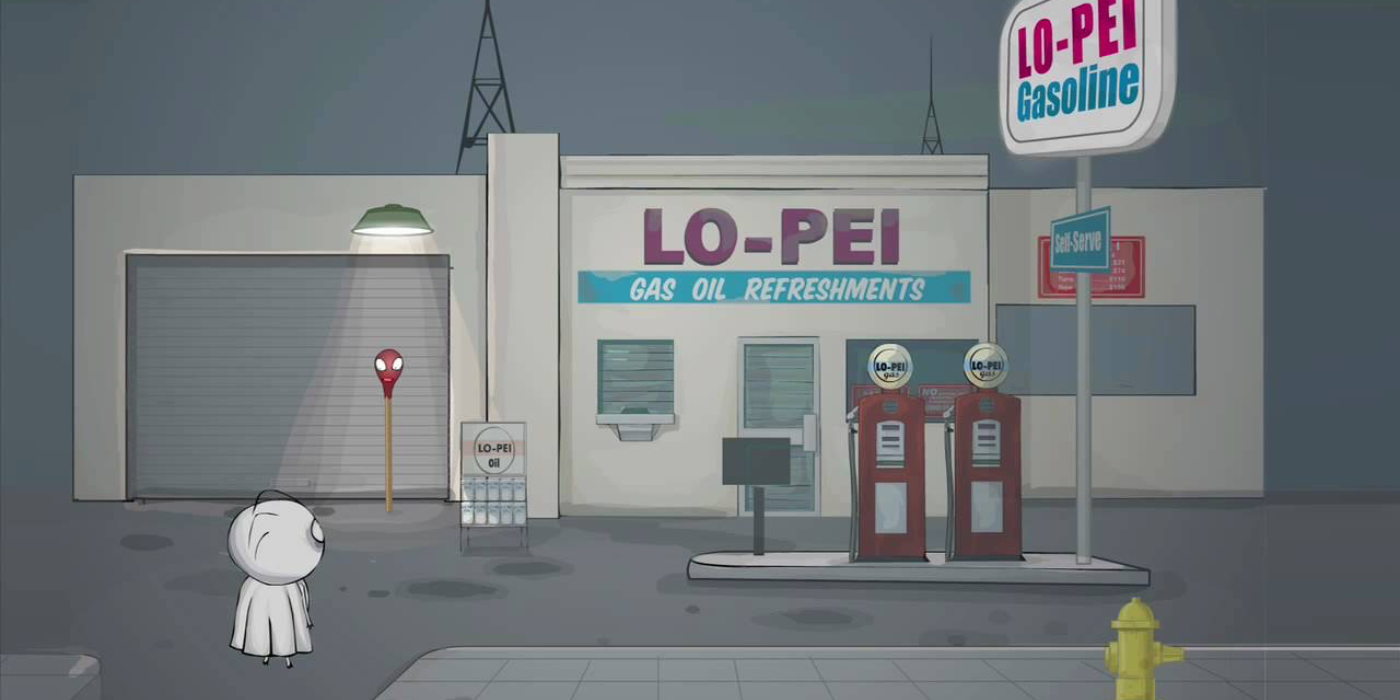 Stainboy em um posto de gasolina em The World of Stainboy