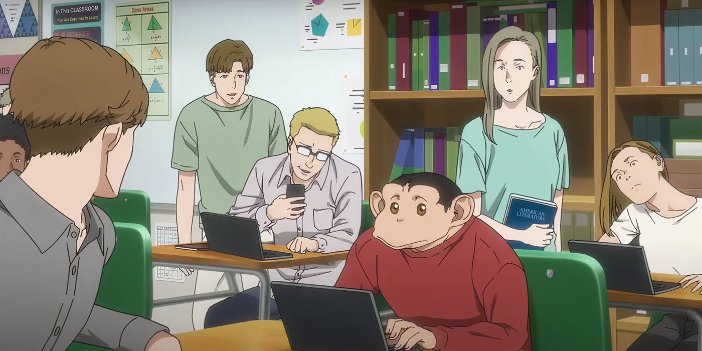 The Darwin Incident Charlie the Humanzee types on a computer in class while human students watch