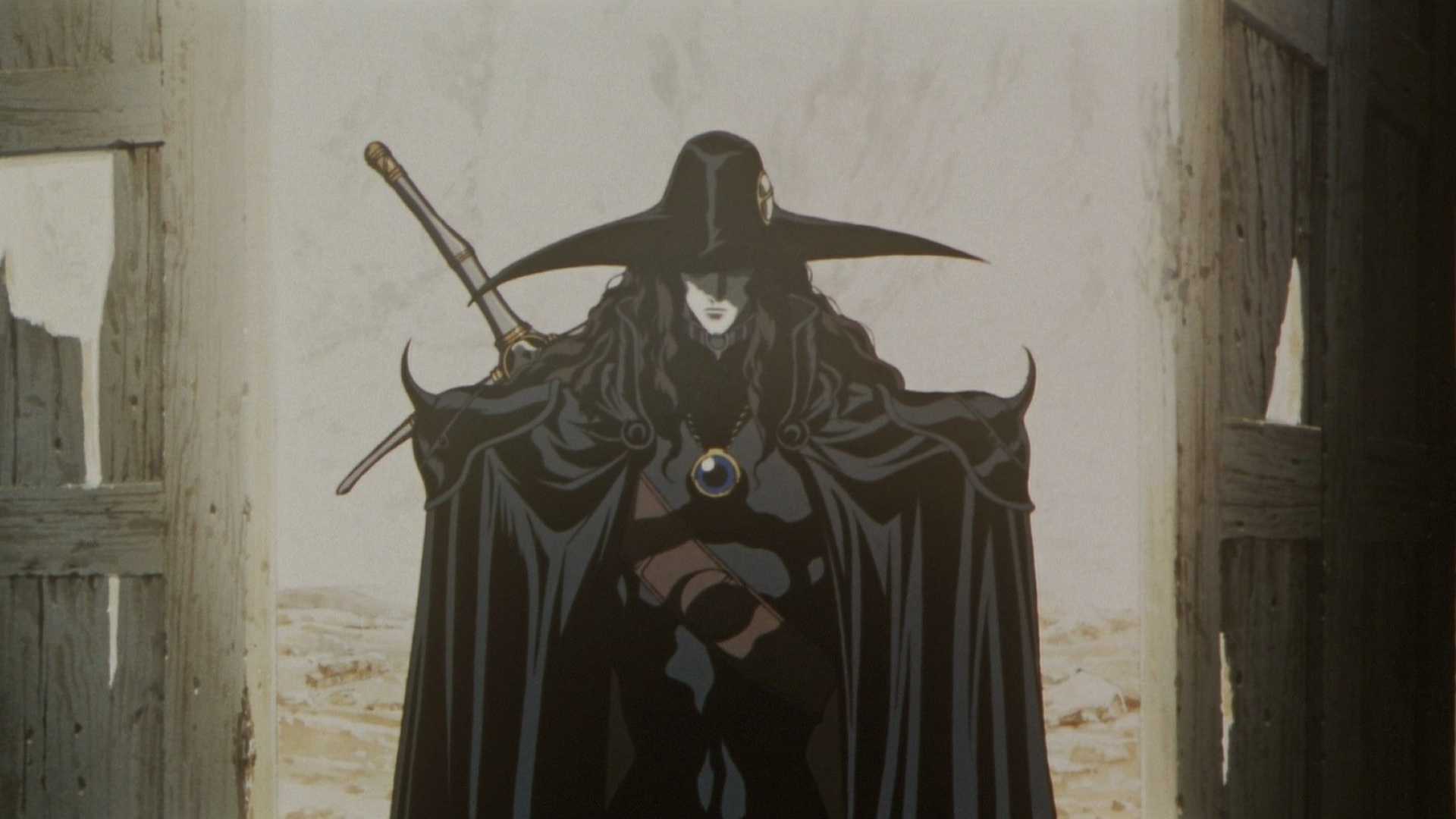 D ominously enters a village in Vampire Hunter D: Bloodlust.