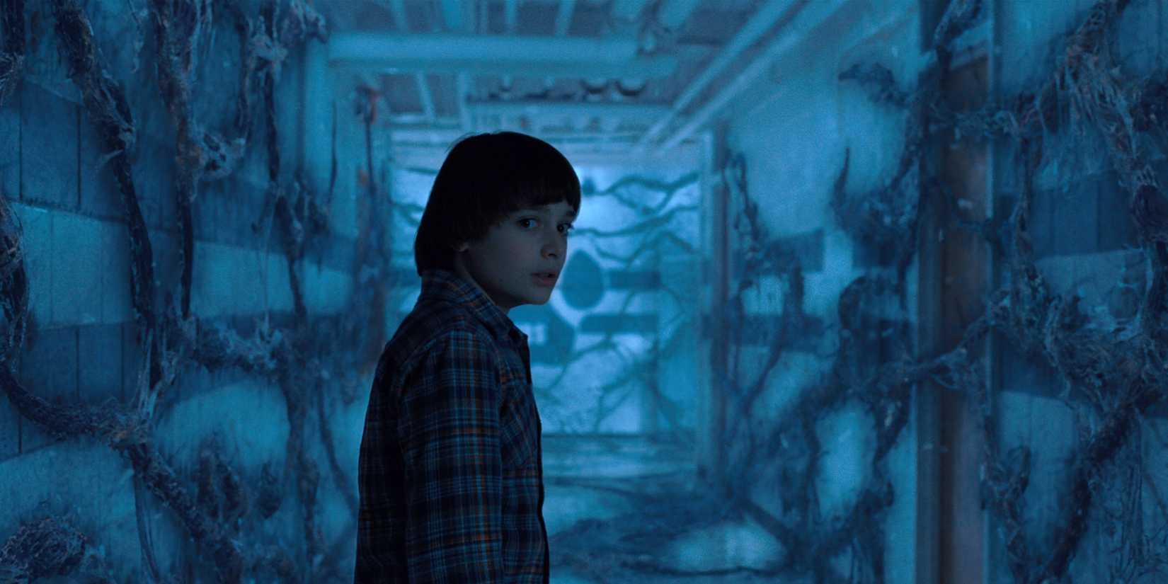 Will Byers (Noah Schnapp) at Hawkins Middle School in the Upside Down in Stranger Things.