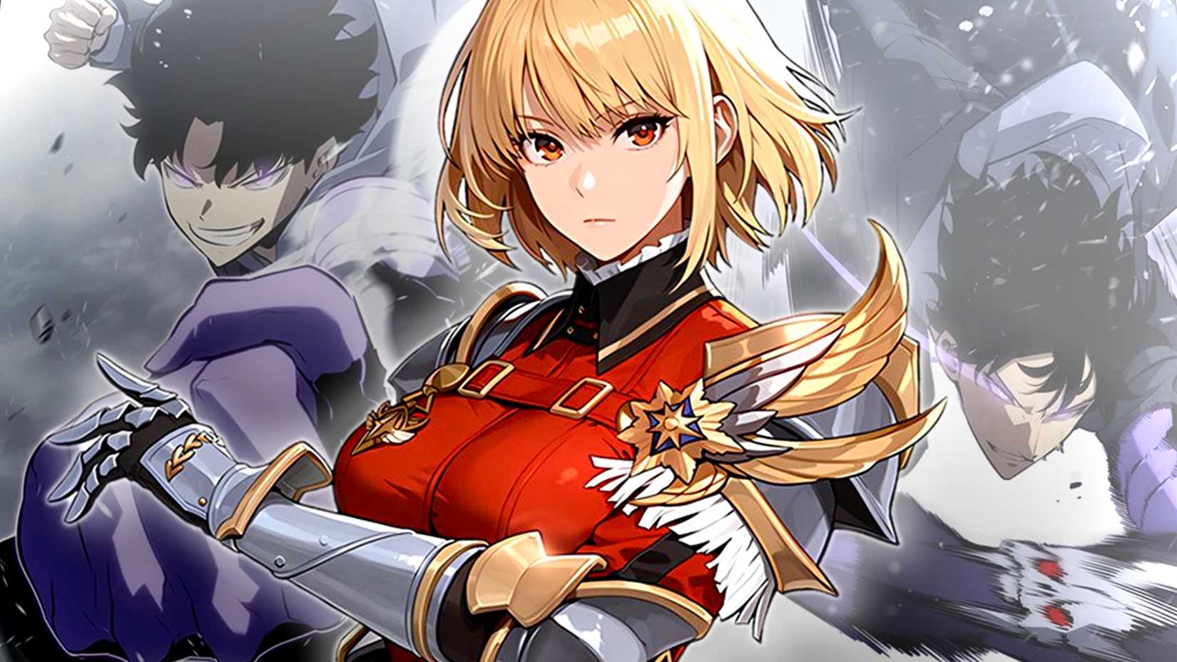 Cha Haein with Sung Suho in the Solo Leveling: Ragnarok manhwa