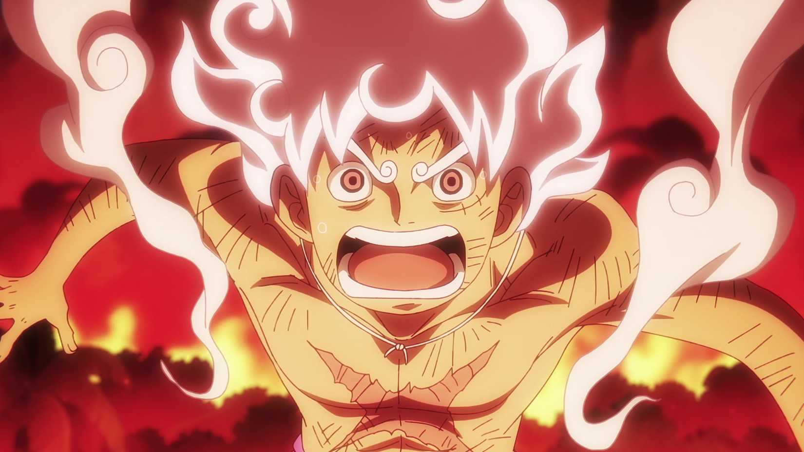Gear 5 Luffy avec une expression choquée sur son visage dans l'épisode 1151 de One Piece Anime.