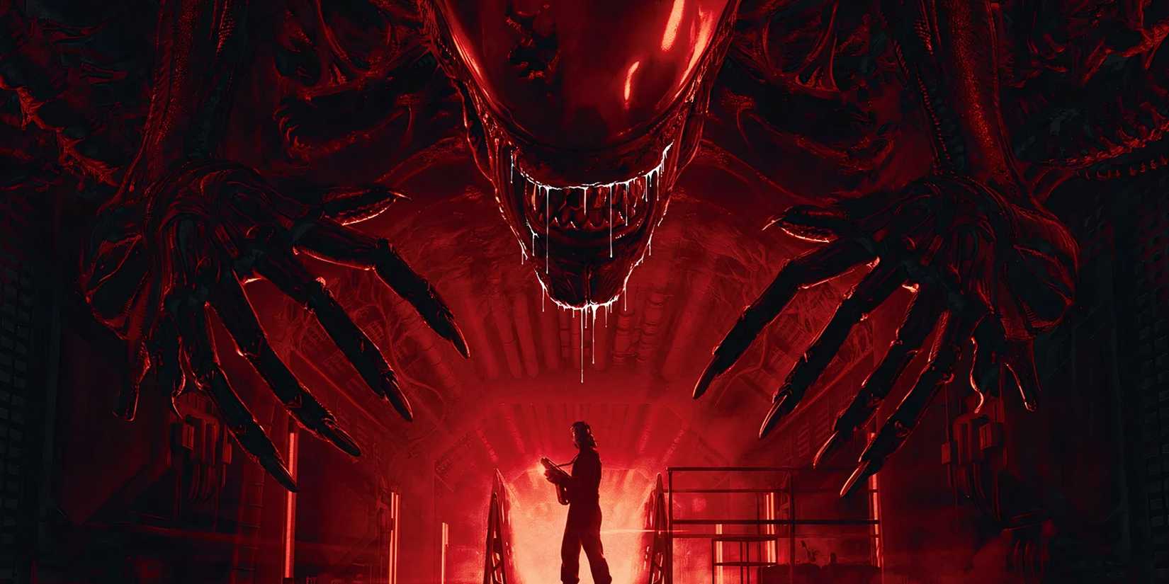 A Xenomorph looms over the protagonist of Alien Romulus in a promotional image for the film