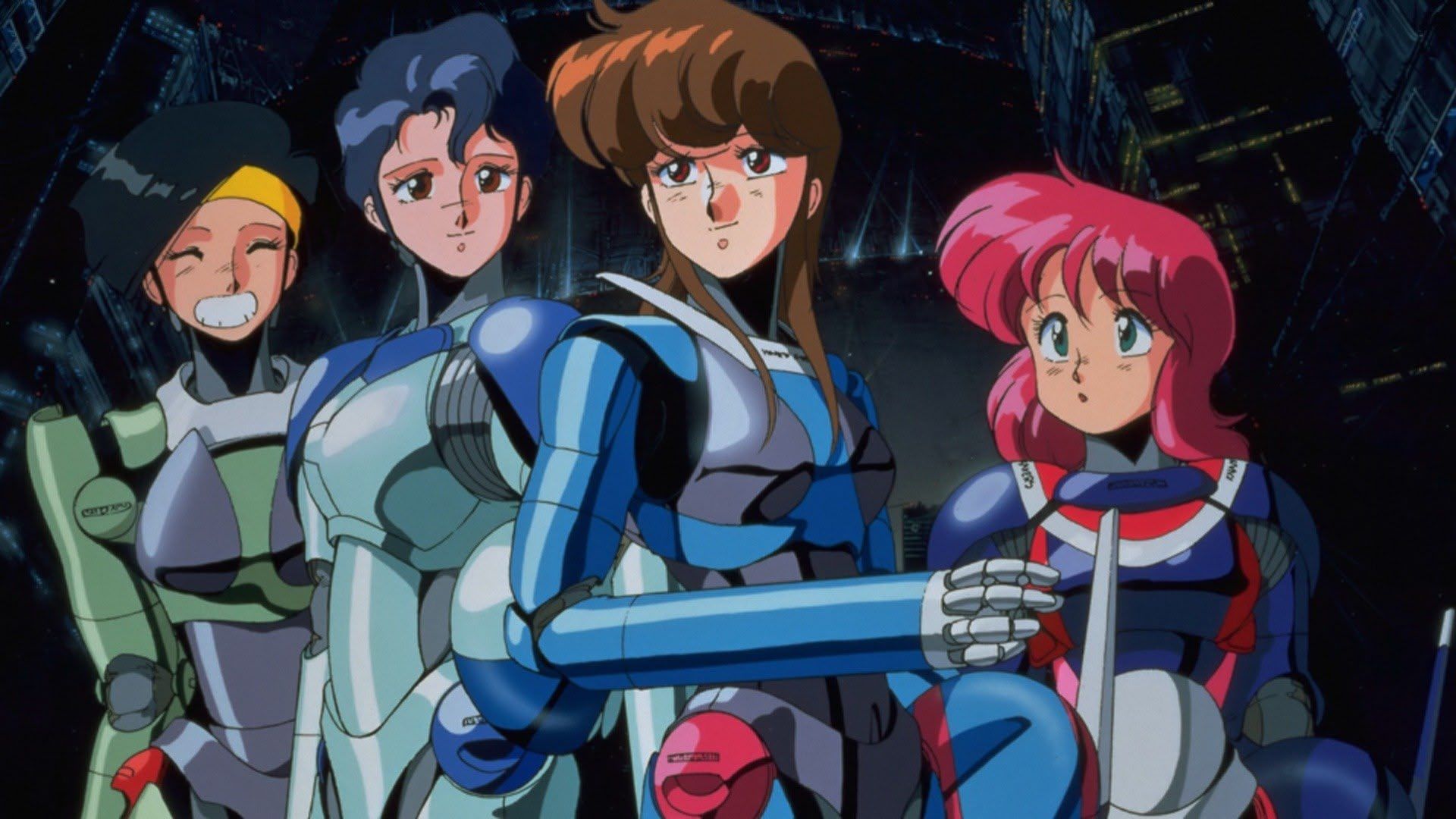 The Knight Sabers, including Linna Yamazaki, Sylla Stingray, Priss Asagiri, and Nene Romanova in Bubblegum Crisis.