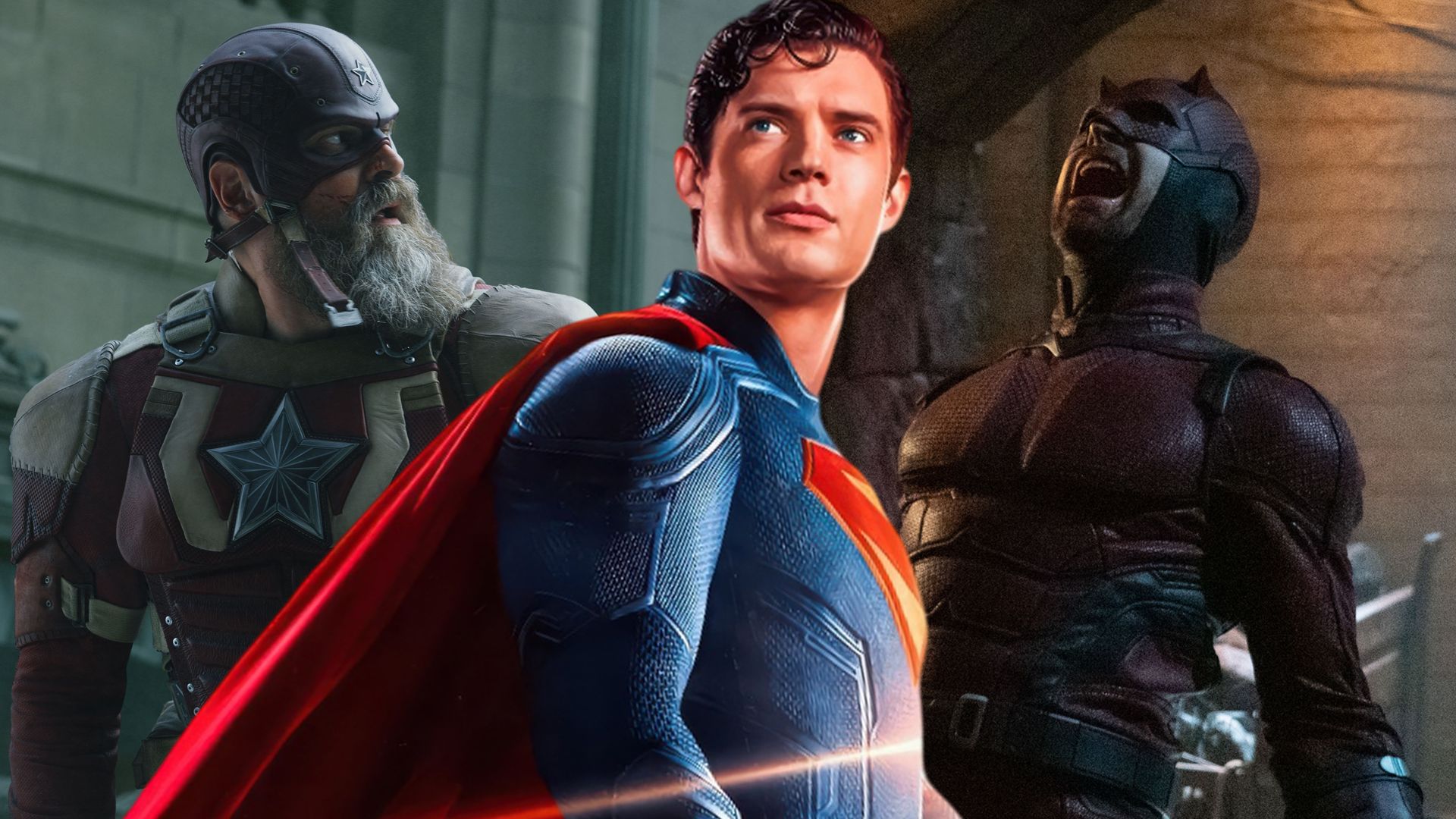 Composite image of live-action versions of Superman, Red Guardian and Daredevil