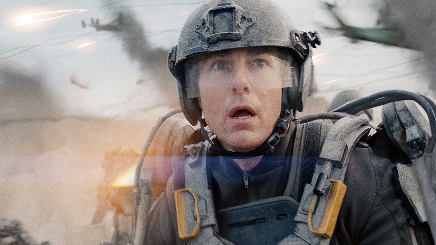 Tom Cruise looks shocked and terrified in Edge of Tomorrow