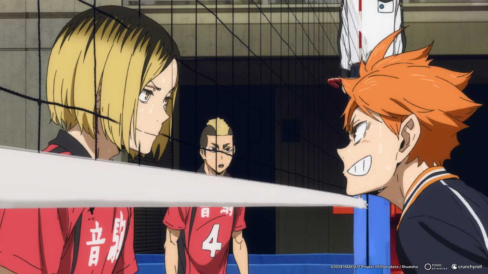 Hinata and Kenma face each other on the volleyball court in Haikyu!! The Dumpster Battle