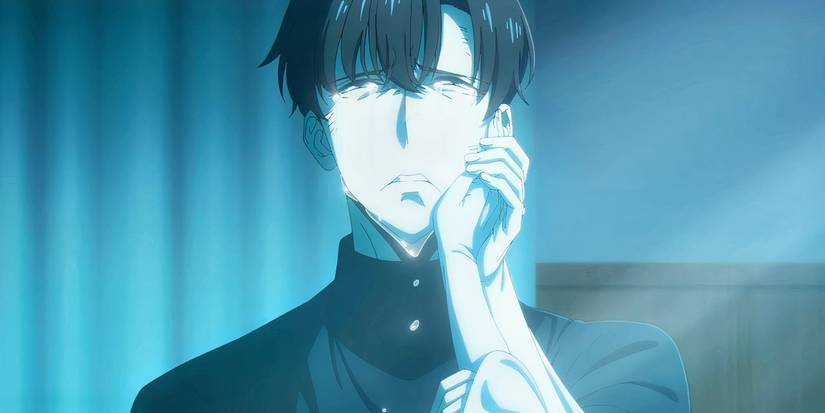 Solo Leveling Season 2 Episode 9 Sung Jinwoo cries as he holds his mother's hand.