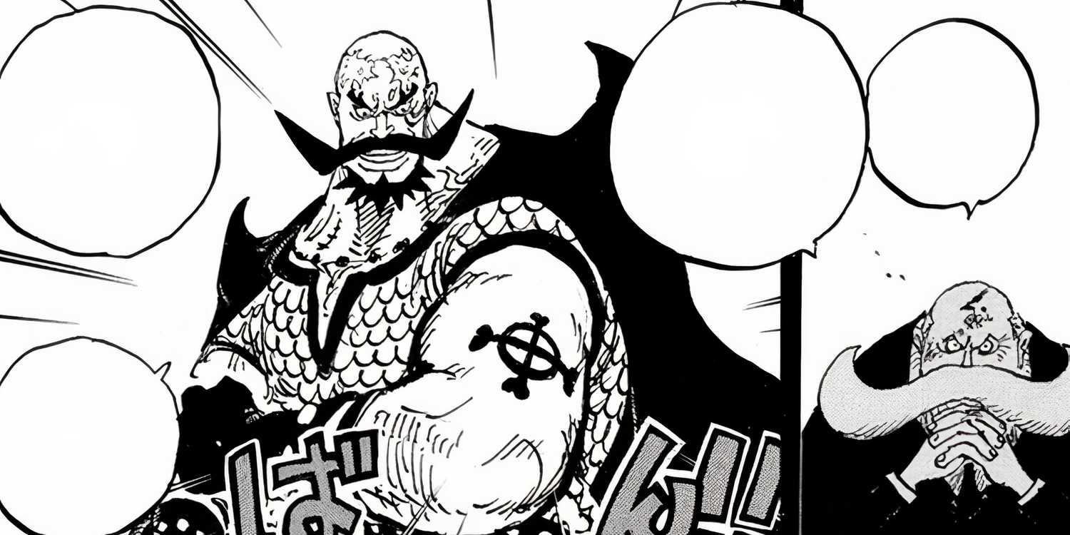 Dans le chapitre 1167 de One Piece, le roi Harald exhibe fièrement son pacte des bas-fonds à l'un des Cinq Anciens.