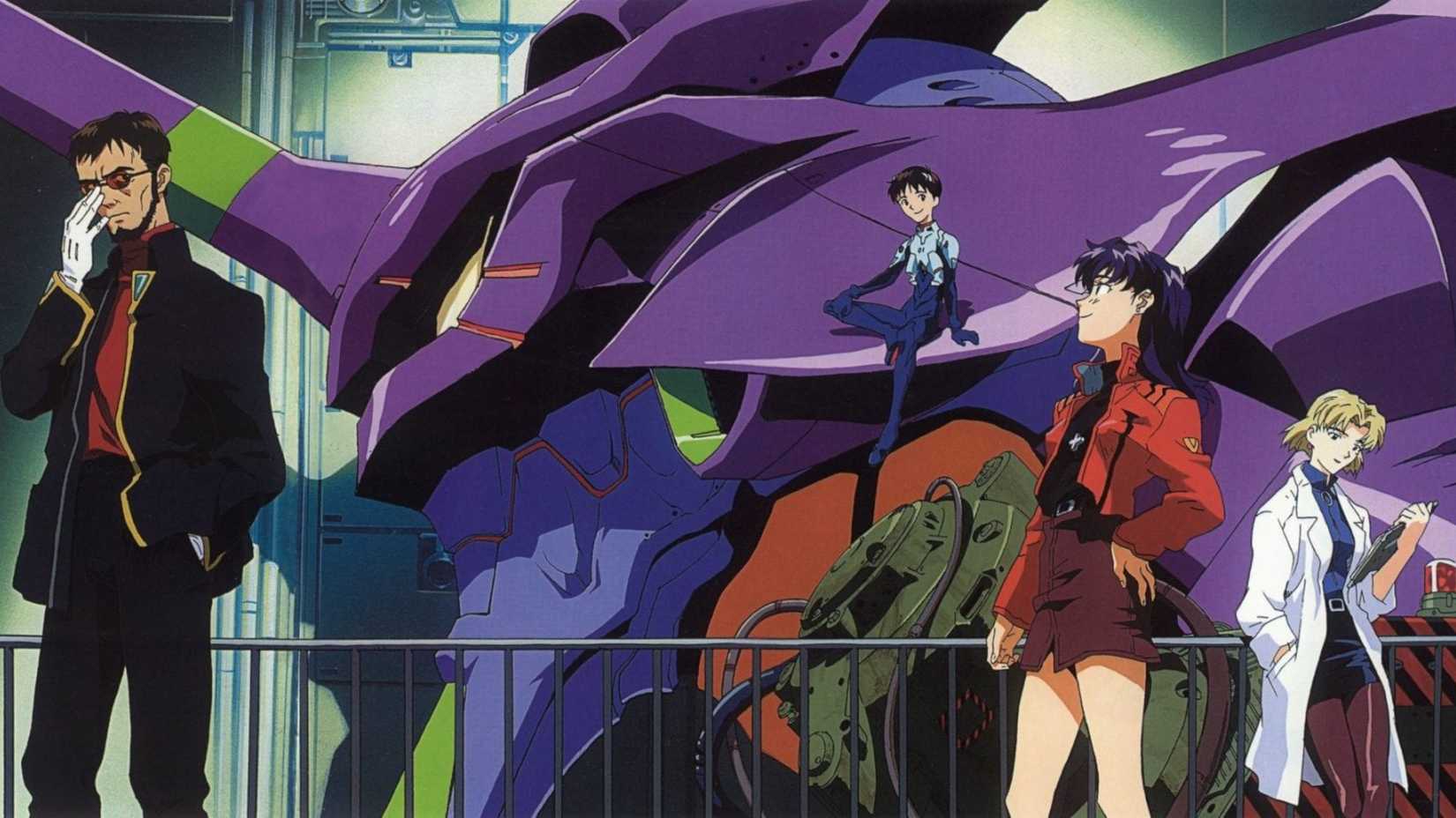 Casting de Neon Genesis Evangelion montrant Gendo, Shinji, Misato et Ritsuko
