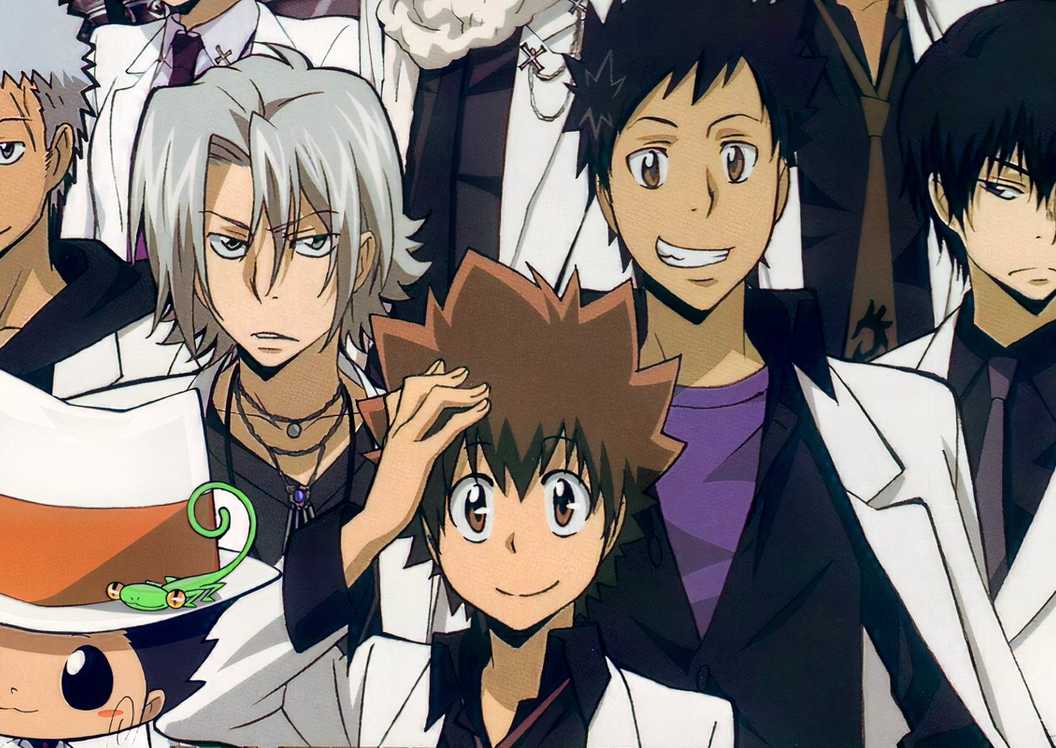 Reborn, Tsunayoshi, and the members of the Vongola Crime Family in Kateikyo Hitman Reborn