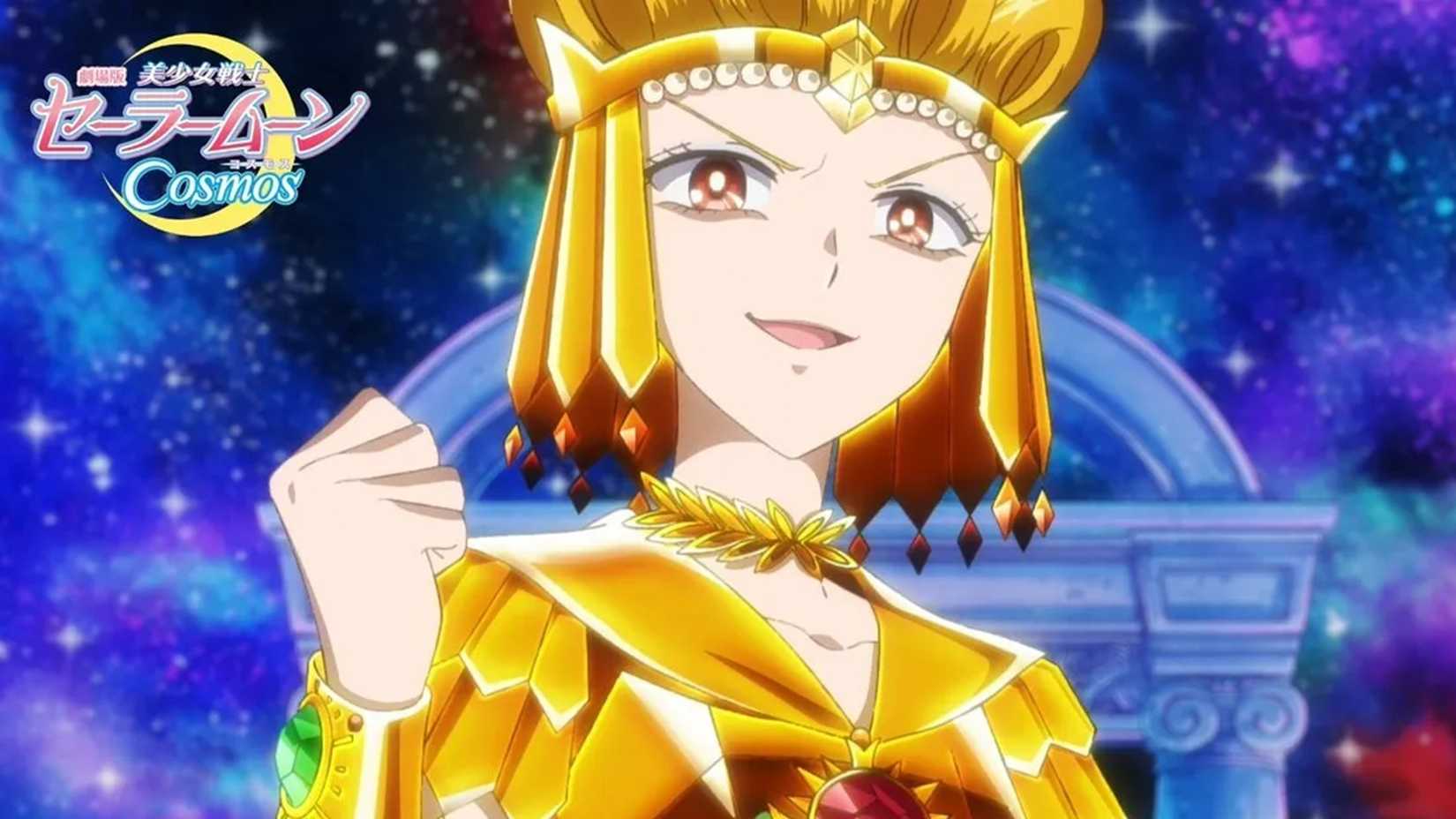 Sailor Moon Cosmos showing Sailor Galaxia with a smirk on her face.