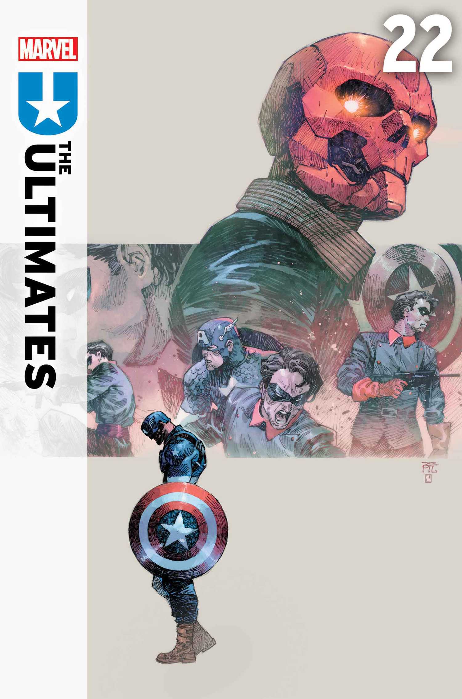 Captain America must face his former sidekick, Bucky Barnes, who is the new Red Skull in Ultimates #22