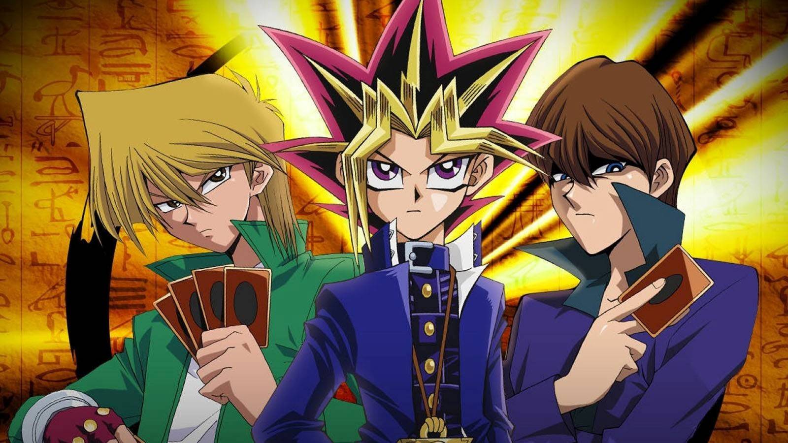 yugioh card art background Yu-gi-oh also spelled Yugioh card game as a background that shows different player cards . Japanese card game by Konami Stock Photo