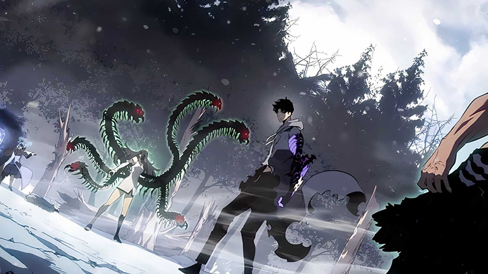 The Monarchs' Successors surround Sung Suho in Solo Leveling: Ragnarok 68.