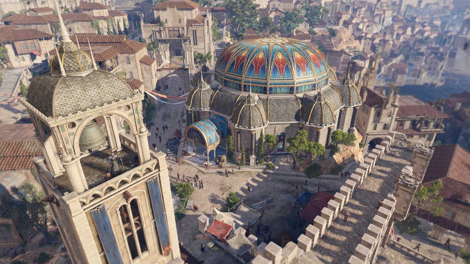 A glimpse from above at the sprawling and bustling city of Baldur's Gate within Baldur's Gate 3