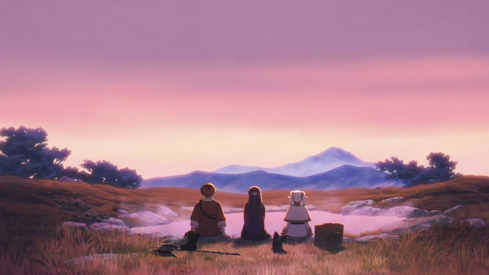 Frieren, Fern and Stark enjoy the hidden hot spring in Frieren Season 2