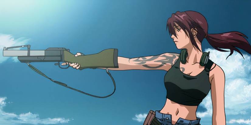 Revy holds a gun outstretched in Black Lagoon.