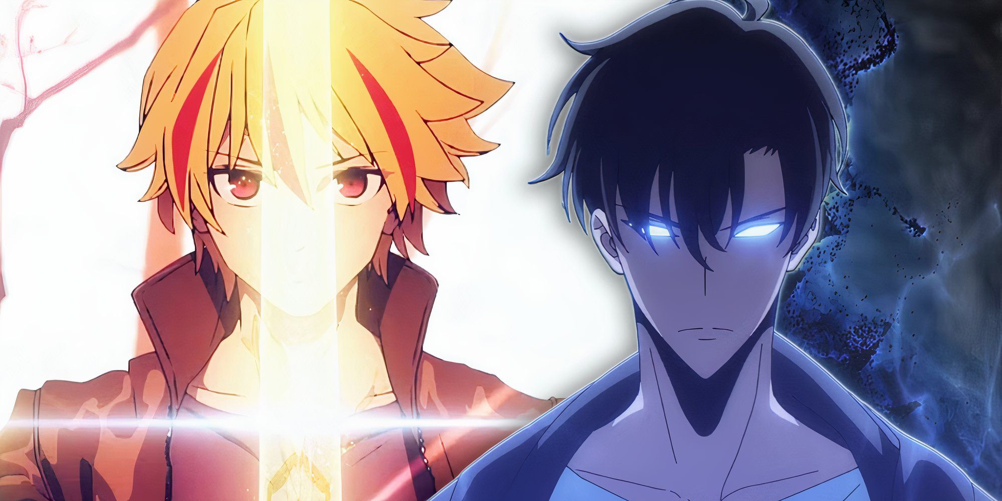 Fake Strange Fate Richard the Lionheart light sword with Solo Leveling Sung Jinwoo bue eyes glowing