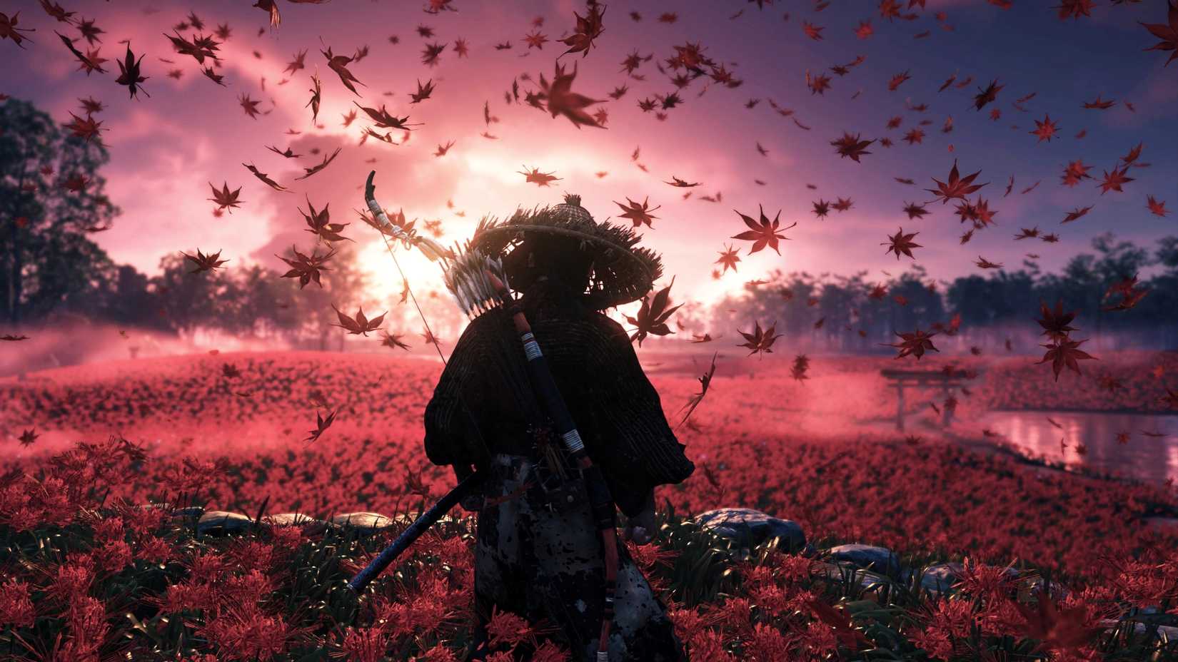 Ghost of Tsushima screenshot with leaves