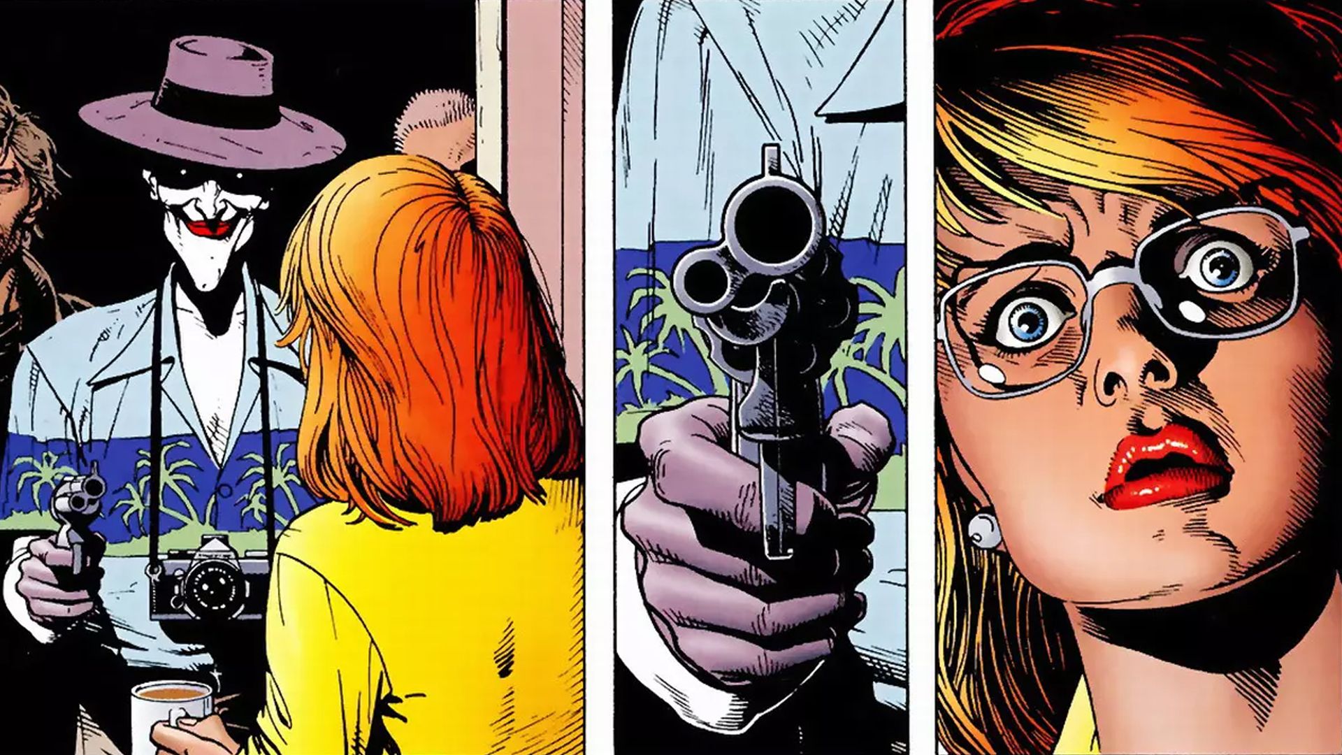 Joker preparing to shoot Barbara Gordon from The Killing Joke