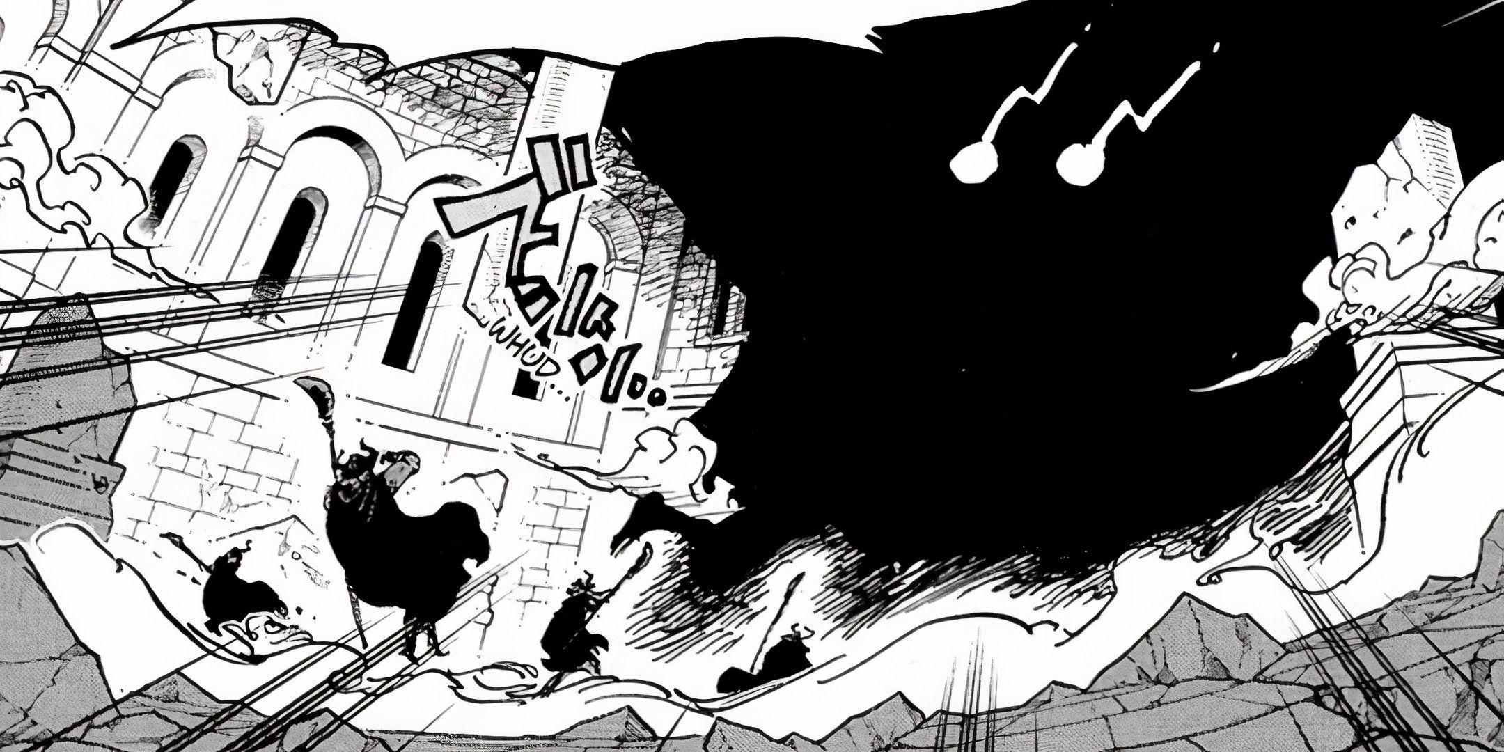 Loki's silhouette looms over the guards of Elbaph in One Piece Chapter 1170