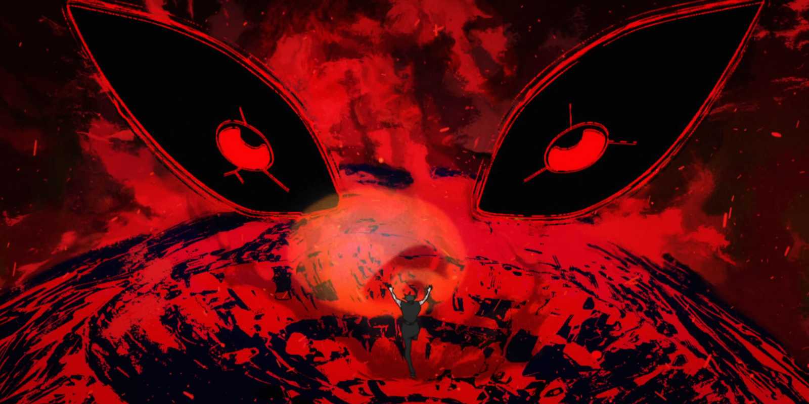 Maki Zenin holds her hands up while two giant eyes leer at her in Jujutsu Kaisen Season 3,Episode 4