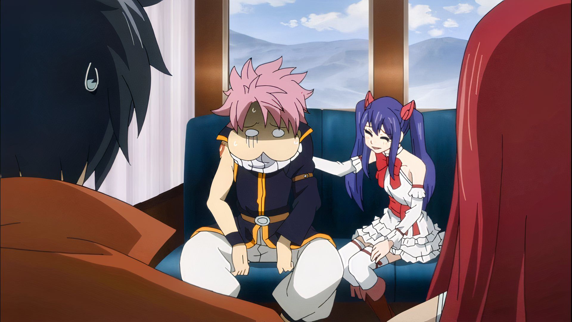Natsu being sick during travel in Fairy Tail